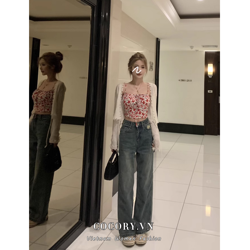 Áo Croptop Sát Nách Hoạ Tiết Hoa Thiết Kế Hợp Thời Trang