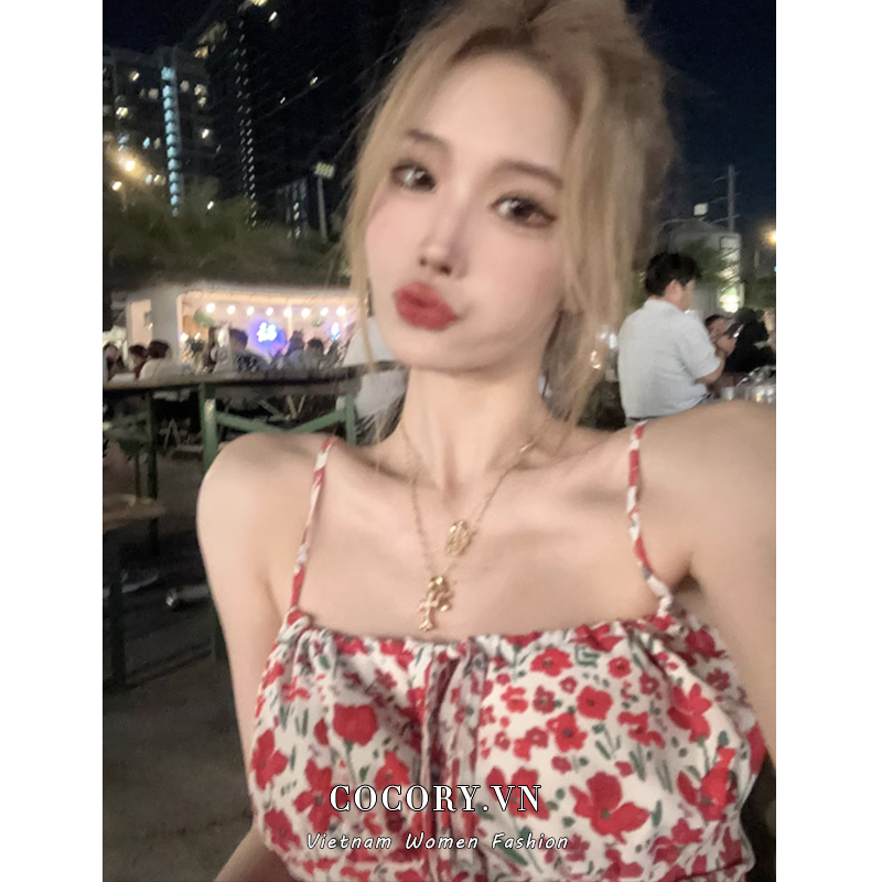 Áo Croptop Sát Nách Hoạ Tiết Hoa Thiết Kế Hợp Thời Trang