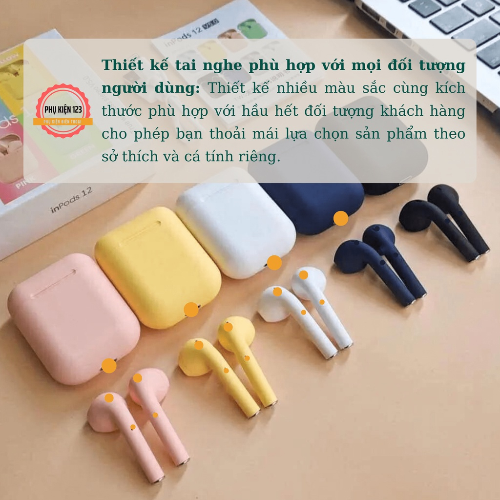 Tai Nghe bluetooth Không Dây i12 TWS Có Nút Cảm Ứng Âm Thanh HIFI Kèm mic Nói