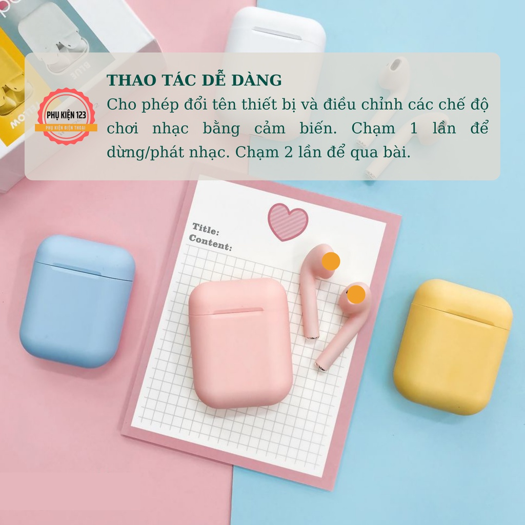 Tai Nghe bluetooth Không Dây i12 TWS Có Nút Cảm Ứng Âm Thanh HIFI Kèm mic Nói