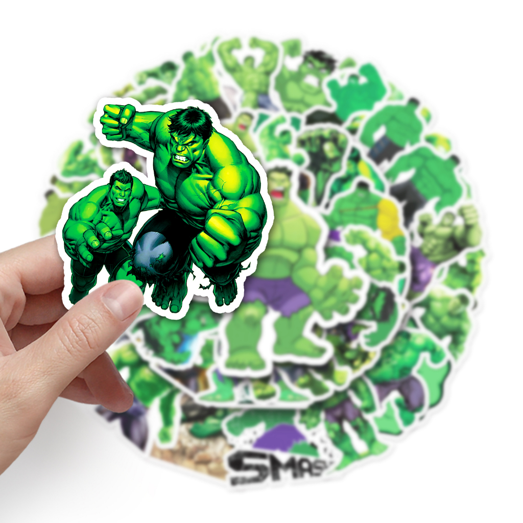 Bộ 50 Miếng Dán Trang Trí Xe Hơi Chống Thấm Nước Hình Marvel Hulk DIY