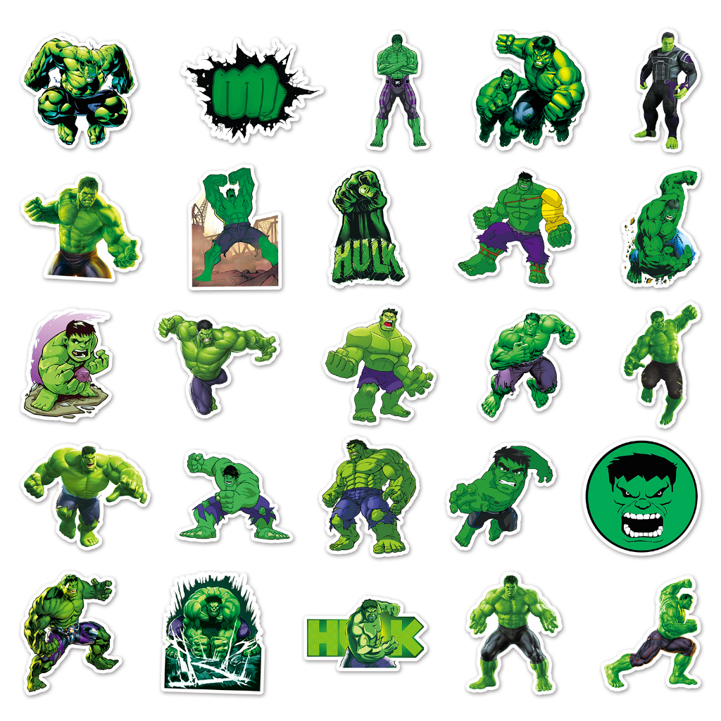 Bộ 50 Miếng Dán Trang Trí Xe Hơi Chống Thấm Nước Hình Marvel Hulk DIY