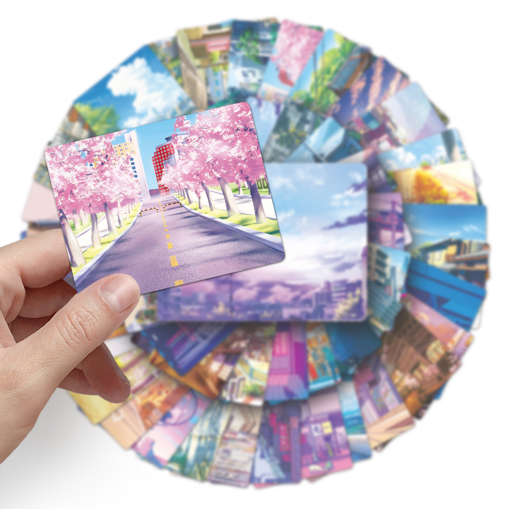 Bộ 50 Miếng Dán Trang Trí Xe Hơi Chống Thấm Nước Hình Phong Cảnh Đường Phố Vui Nhộn DIY