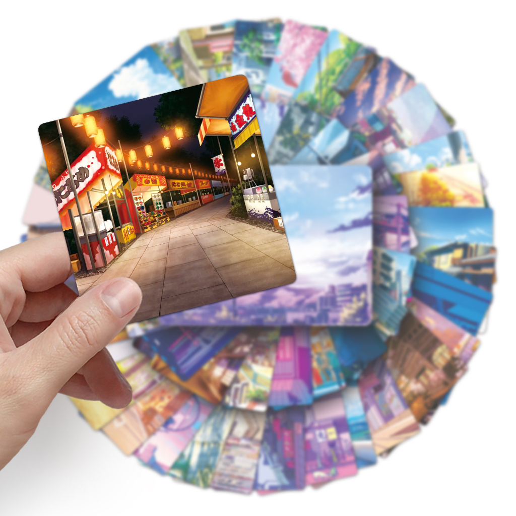 Bộ 50 Miếng Dán Trang Trí Xe Hơi Chống Thấm Nước Hình Phong Cảnh Đường Phố Vui Nhộn DIY