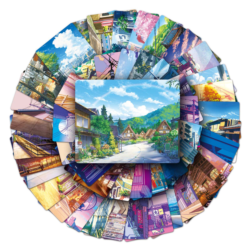 Bộ 50 Miếng Dán Trang Trí Xe Hơi Chống Thấm Nước Hình Phong Cảnh Đường Phố Vui Nhộn DIY