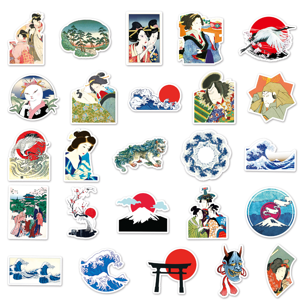 Bộ 50 Miếng Dán Chống Thấm Nước Họa Tiết Ukiyoe Vui Nhộn Trang Trí Xe Hơi / Nhà Cửa