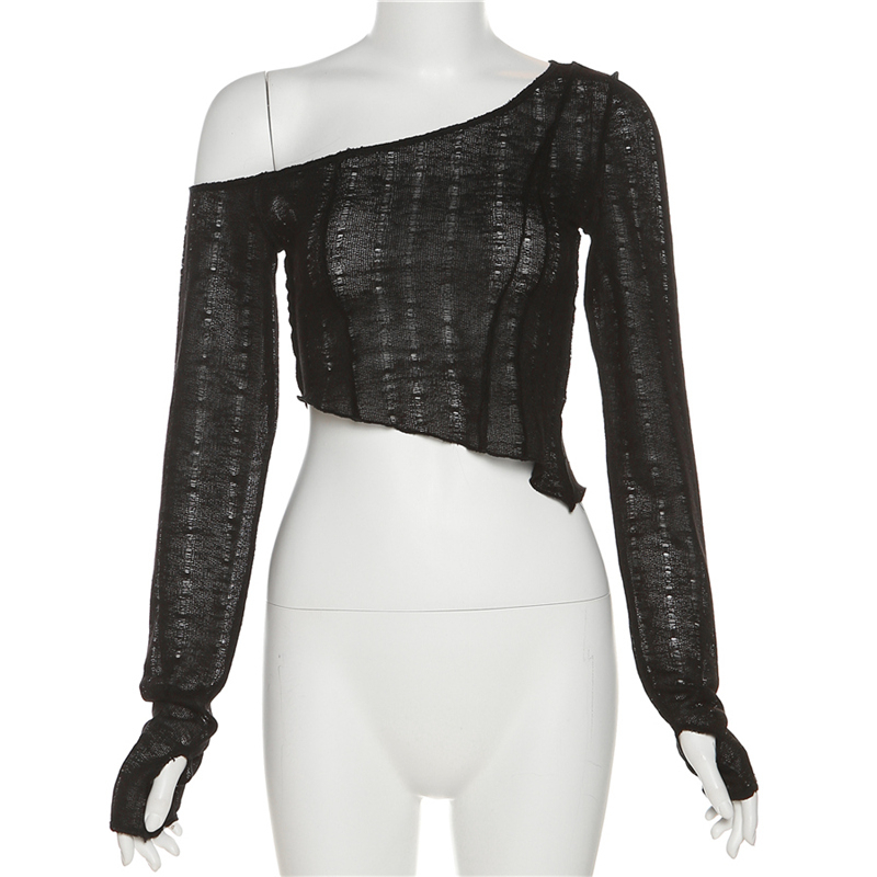 Weird Puss Áo Kiểu Trễ Vai Tay Dài Màu Trơn Đơn Giản Quyến Rũ Thời Trang Mùa Hè Cho Nữ