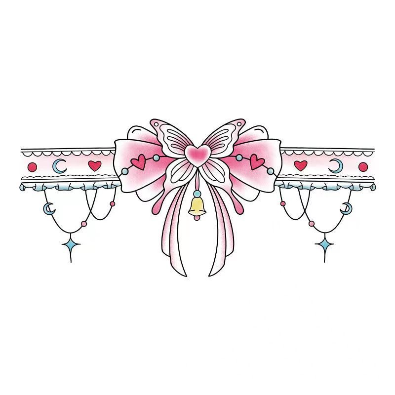 Hình Xăm Dán Tạm Thời Chống Nước Lâu Trôi Thắt Nơ Ren Phong Cách Nhật Bản Màu