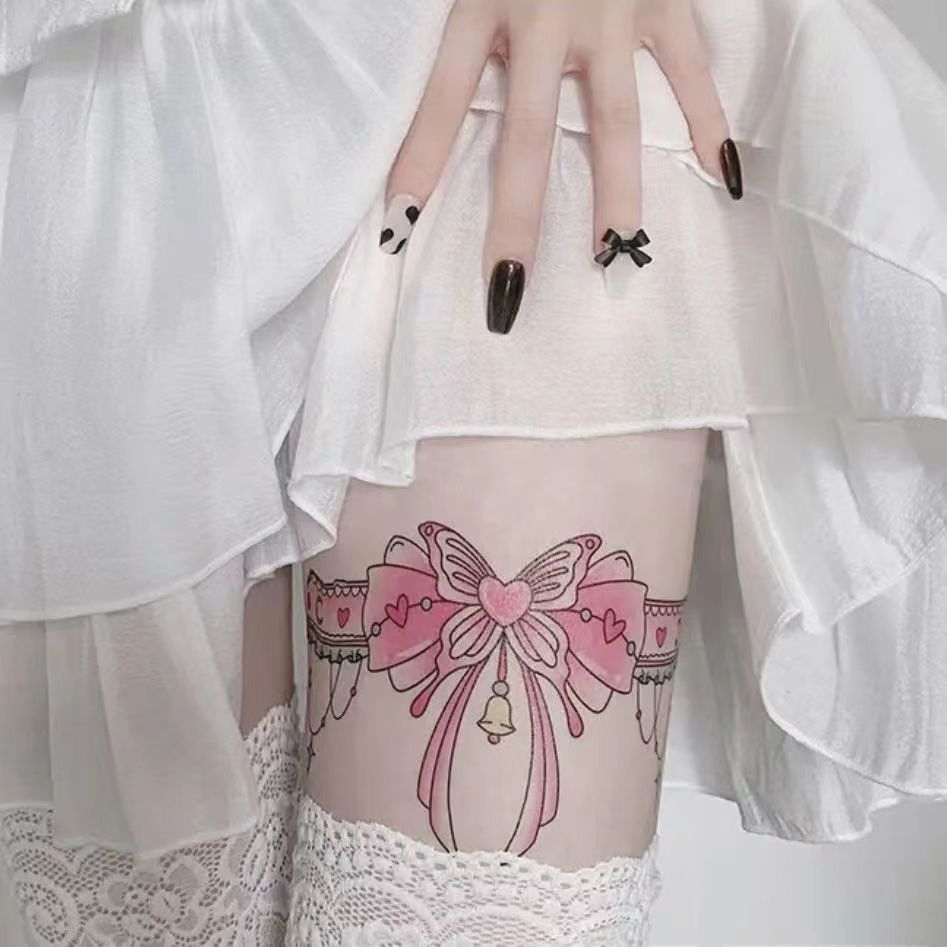 Hình Xăm Dán Tạm Thời Chống Nước Lâu Trôi Thắt Nơ Ren Phong Cách Nhật Bản Màu