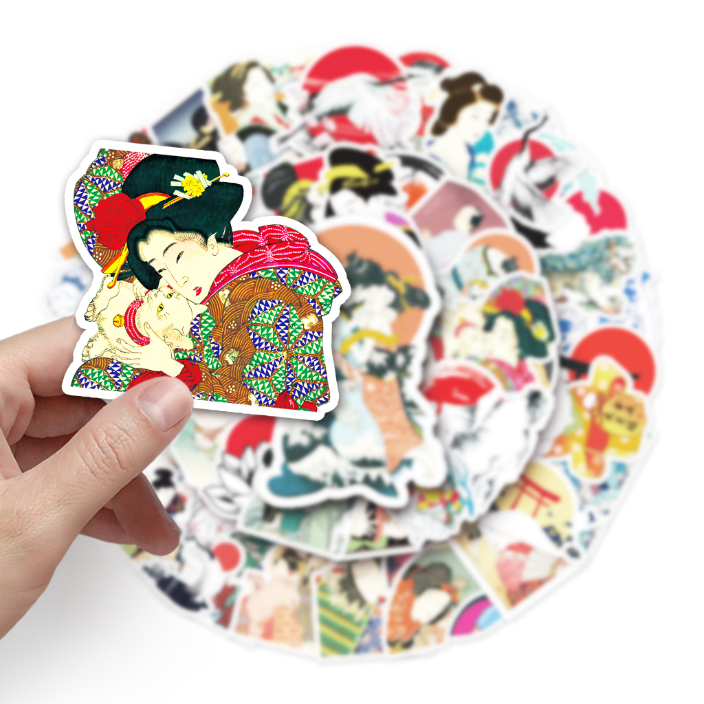 Bộ 50 Miếng Dán Chống Thấm Nước Họa Tiết Ukiyoe Vui Nhộn Trang Trí Xe Hơi / Nhà Cửa