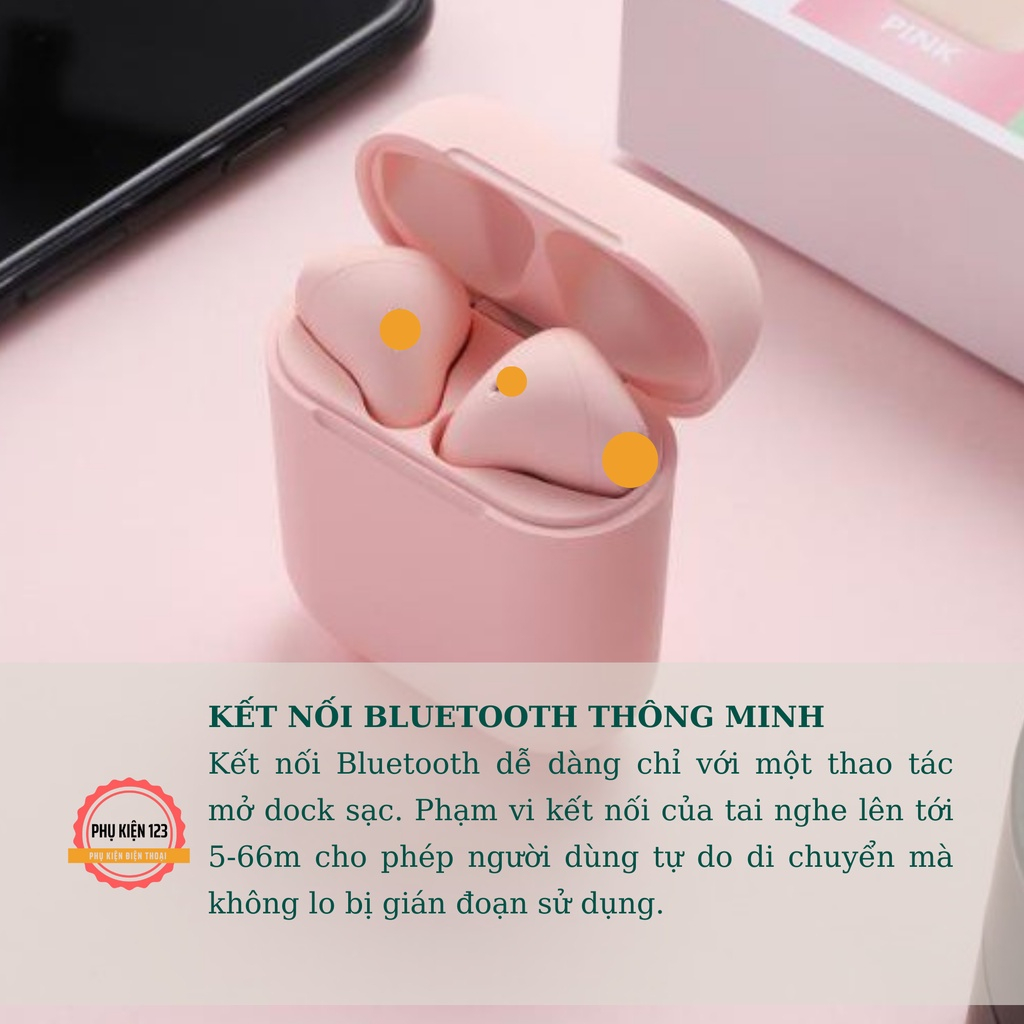 Tai Nghe bluetooth Không Dây i12 TWS Có Nút Cảm Ứng Âm Thanh HIFI Kèm mic Nói