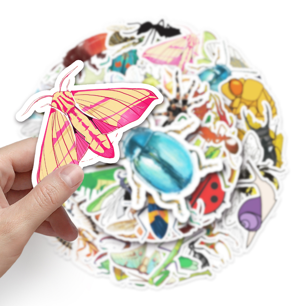 Bộ 50 Miếng Dán Trang Trí Xe Hơi Hình Côn Trùng Vui Nhộn Chống Thấm Nước DIY