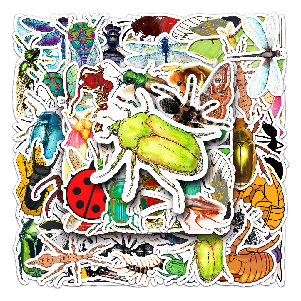 Bộ 50 Miếng Dán Trang Trí Xe Hơi Hình Côn Trùng Vui Nhộn Chống Thấm Nước DIY