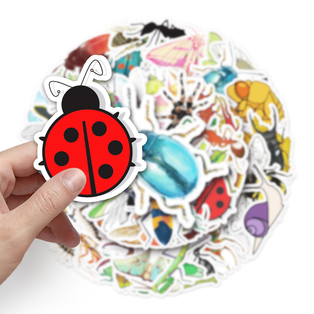 Bộ 50 Miếng Dán Trang Trí Xe Hơi Hình Côn Trùng Vui Nhộn Chống Thấm Nước DIY