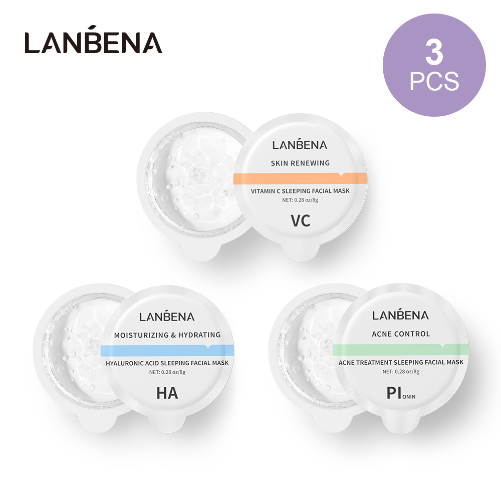 Set 3 mặt nạ ngủ Lanbena cải thiện tình trạng mụn dưỡng ẩm làm trắng da hiệu quả