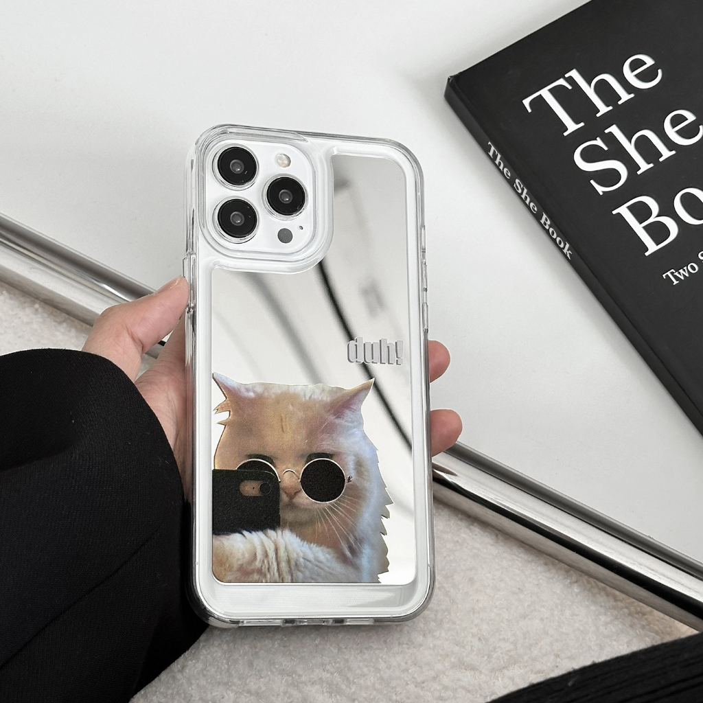Ốp Điện Thoại Mặt Gương In Hình Mèo Dễ Thương Cho compatible for iPhone x xr xs max 11 12 13 14 pro max