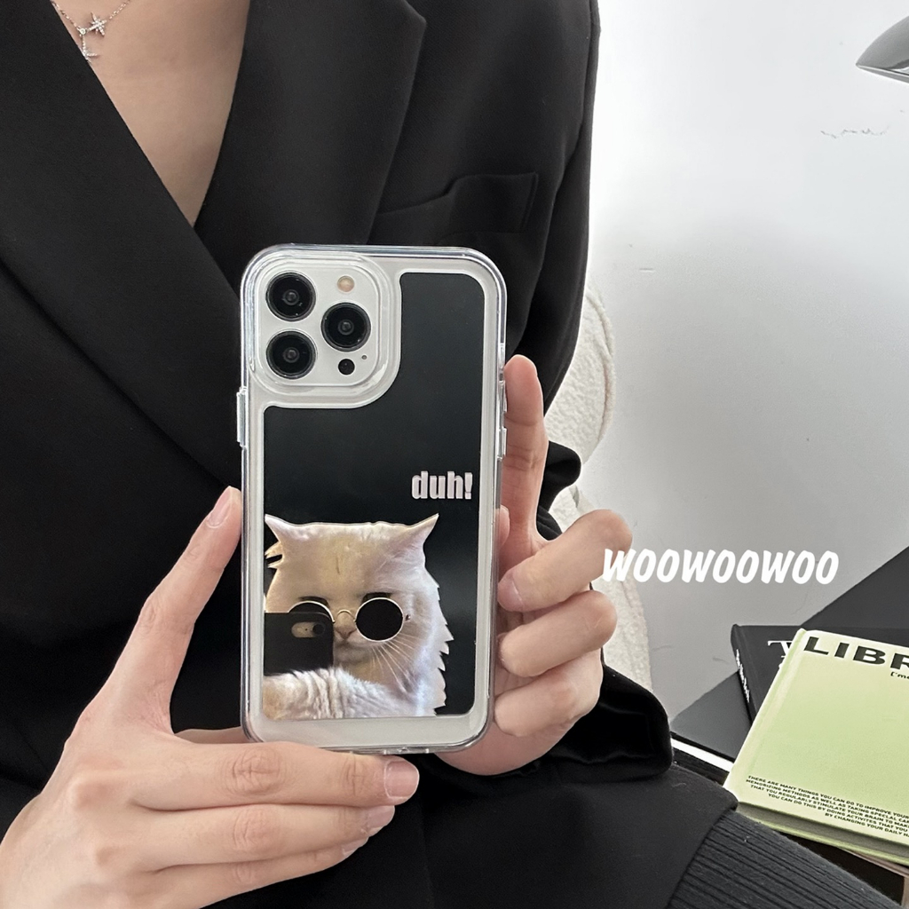 Ốp Điện Thoại Mặt Gương In Hình Mèo Dễ Thương Cho compatible for iPhone x xr xs max 11 12 13 14 pro max