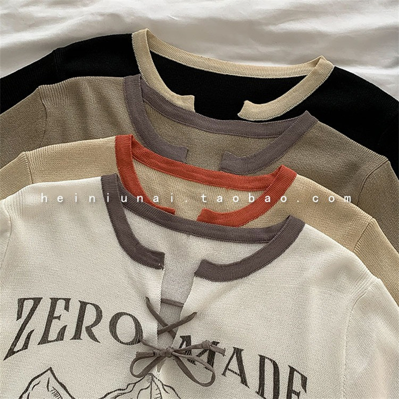 Áo Thun In Chữ Màu Tương Phản Phong Cách Retro Mỹ Mới Cho Nữ