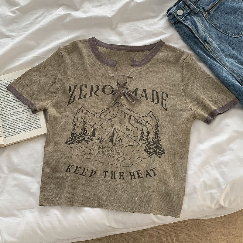 Áo Thun In Chữ Màu Tương Phản Phong Cách Retro Mỹ Mới Cho Nữ