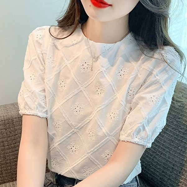 Áo Sơ Mi Cotton Phối Ren Tay Phồng Thêu Họa Tiết Thời Trang Mùa Hè 2023 Phong Cách Pháp Cho Nữ SN8S