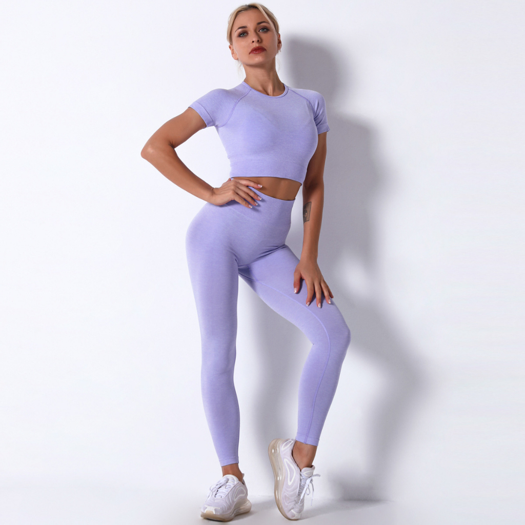 Nessaj thời trang phụ nữ cao trở lại áo thun+xà cạp 2PCS phòng tập thể dục yoga rắn màu căng yoga đào tạo bộ