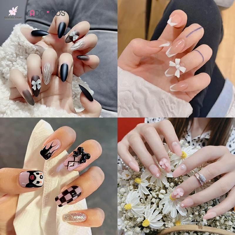YADORNOS 24 Móng tay giả đính nơ có thể tháo rời làm đẹp cho nữ