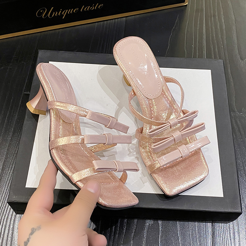 Dép Cao Gót Đính Nơ Phong Cách Pháp Thời Trang Mùa Hè 2023 Mới Cho Nữ