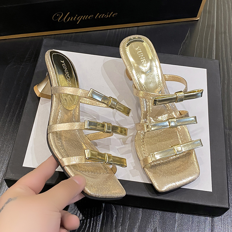 Dép Cao Gót Đính Nơ Phong Cách Pháp Thời Trang Mùa Hè 2023 Mới Cho Nữ
