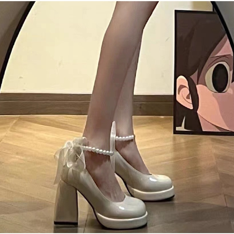 Giày Cao Gót Đế Dày Bằng Da Phong Cách retro Pháp Cho Nữ giày cao gót đen sandal nữ cao gót