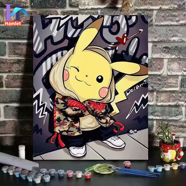 Tranh tô màu số hóa HAMLET 30*40cm hình Pikachu hoạt hình thủ công làm quà tặng sinh nhật/ trang trí phòng khách