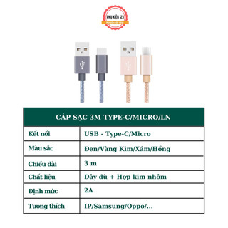 Dây Cáp Sạc MICRO Usb TYPE C Chiều Dài 3m 123 [deerlu02]