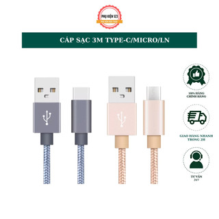Dây cáp sạc micro usb type c chiều dài 3m 123