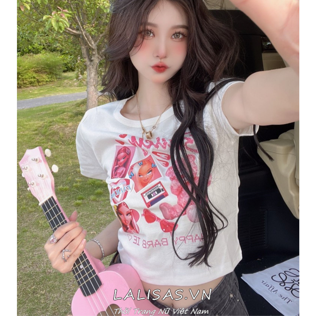 Áo Croptop Tay Ngắn Dáng Ôm In Họa Tiết Gấu Hoạt Hình Dễ Thương Cho Bạn Gái