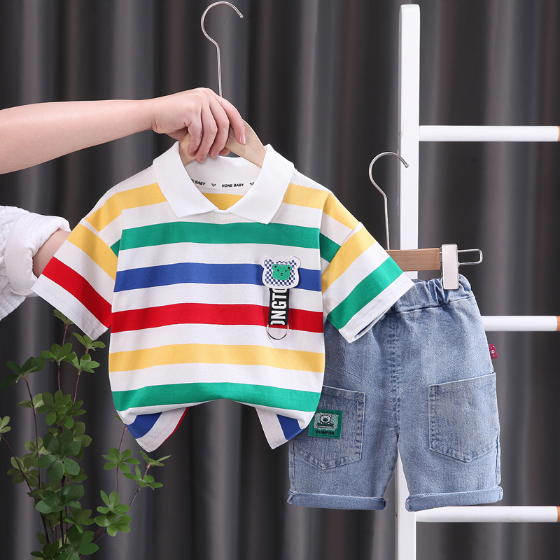 Set Đồ Mùa Hè 2 Món Gồm Áo Thun Sọc Cầu Vồng Và Quần Ngắn Cho Bé Trai Sơ Sinh 1 2 3 4 5 Tuổi