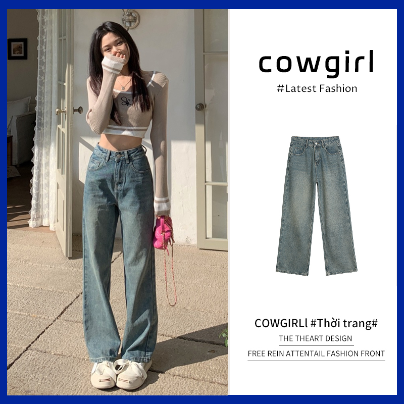 COWGIRL quần ống rộng quần nữ jean phong cách Retro Ống Rộng siêu đẹp 2023 MỚI MAY0918