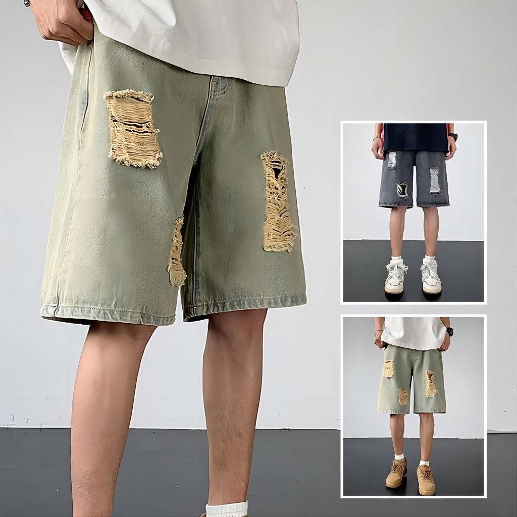 Quần short jean nam chất lượng cao quần jean nam ngắn thời trang quần bò ngố nam rách retro quần đùi nữ phong cách mỹ quần ngố nam xu hướng quần đùi quần short rách simple quần đùi nam