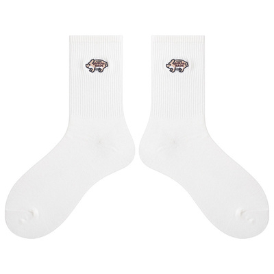 Vớ Thể Thao Cotton Màu Trơn Thêu Hình Chú Heo Thời Trang Nhật Bản Dành Cho Nam Nữ