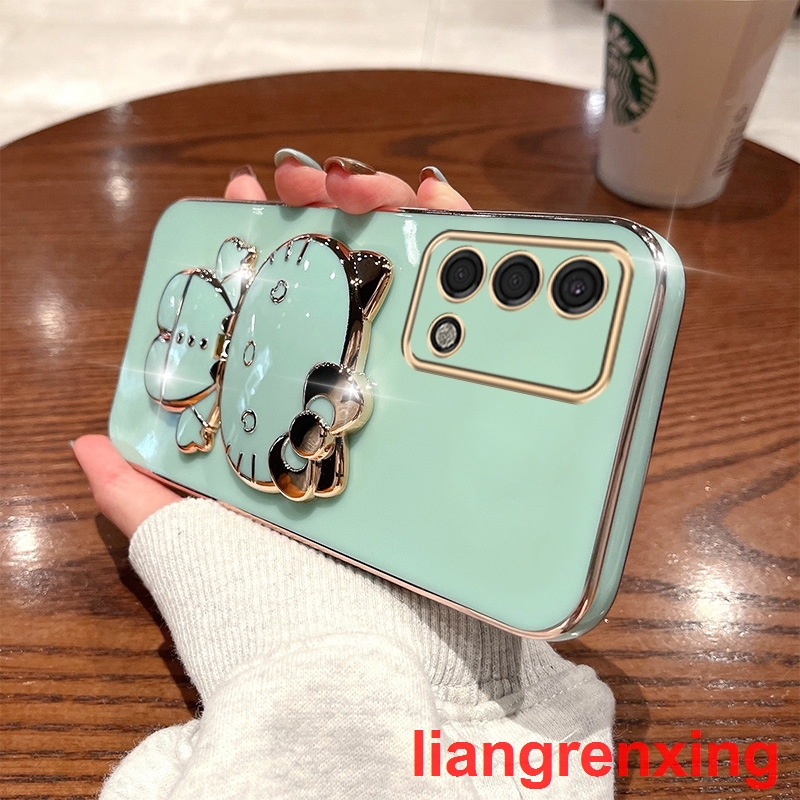 Ốp lưng oppo A74 4g oppo a95 Ốp Điện Thoại Silicon Chống Sốc Tráng Gương Hình Mèo Kitty Cho oppo A74 4g oppo a95 DDJZM01 viền vuông cute