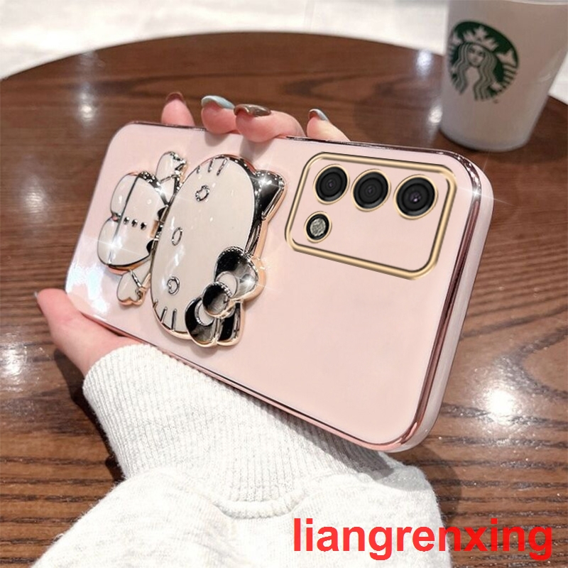 Ốp lưng oppo A74 4g oppo a95 Ốp Điện Thoại Silicon Chống Sốc Tráng Gương Hình Mèo Kitty Cho oppo A74 4g oppo a95 DDJZM01 viền vuông cute
