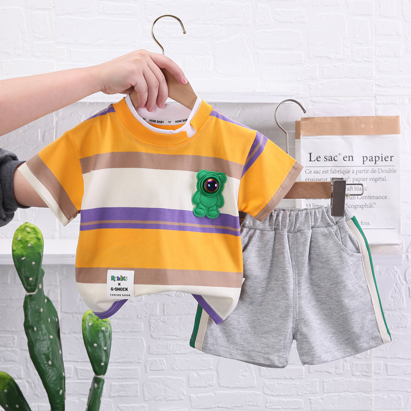 Set Đồ Thể Thao Gồm Áo Thun Cotton Họa Tiết Sọc Và Quần Ngắn Thời Trang Mùa Hè Hàng Mới Dành Cho Trẻ Em 0-5 Tuổi