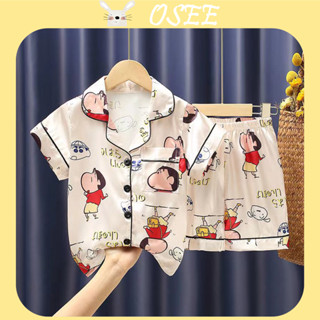 Bộ Đồ Ngủ Ngắn Tay Bằng Lụa Mát Họa Tiết Hoạt Hình Dành Cho Bé Trai 3-15 Tuổi