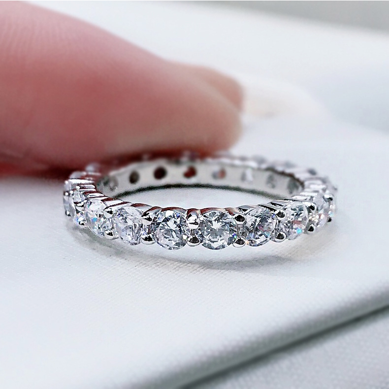 ZC-048 Nhẫn nữ 925 bạc nguyên chất, Nhẫn Zircon 3mm