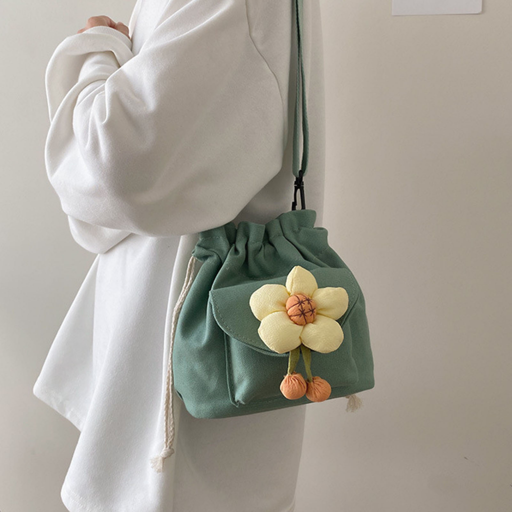 Có hàng sẵn Casual Bags Túi xô xách tay Dây đeo dài bằng vải Canvas Ví vai đơn rút cho Du lịch dự tiệc