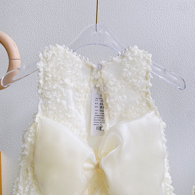 Mùa hè cô gái stereo hoa ngọc trai cổ áo tay đầm bướm lễ hội công chúa váy