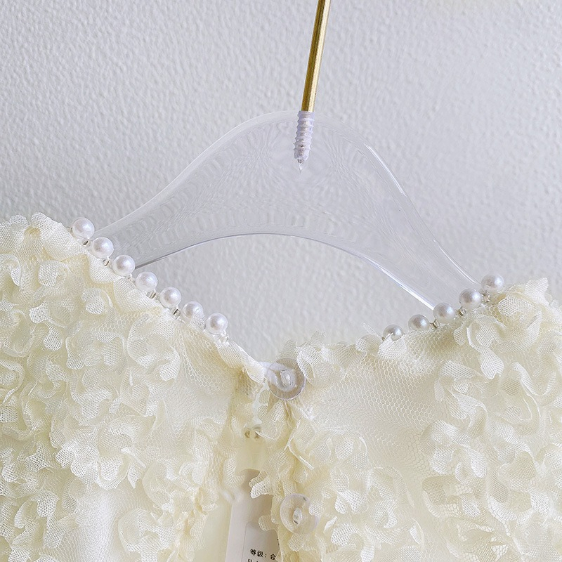 Mùa hè cô gái stereo hoa ngọc trai cổ áo tay đầm bướm lễ hội công chúa váy