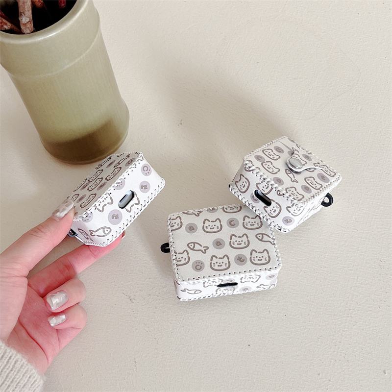 Vỏ Bảo Vệ Hộp Sạc Tai nghe không dây Airpods pro / 3 / 2 / 1 3 2 1 Pro2 Bằng Da Hình Mèo & Cá Hoạt Hình Dễ Thương