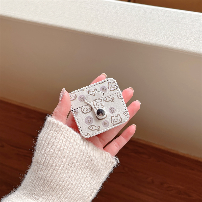Vỏ Bảo Vệ Hộp Sạc Tai nghe không dây Airpods pro / 3 / 2 / 1 3 2 1 Pro2 Bằng Da Hình Mèo & Cá Hoạt Hình Dễ Thương