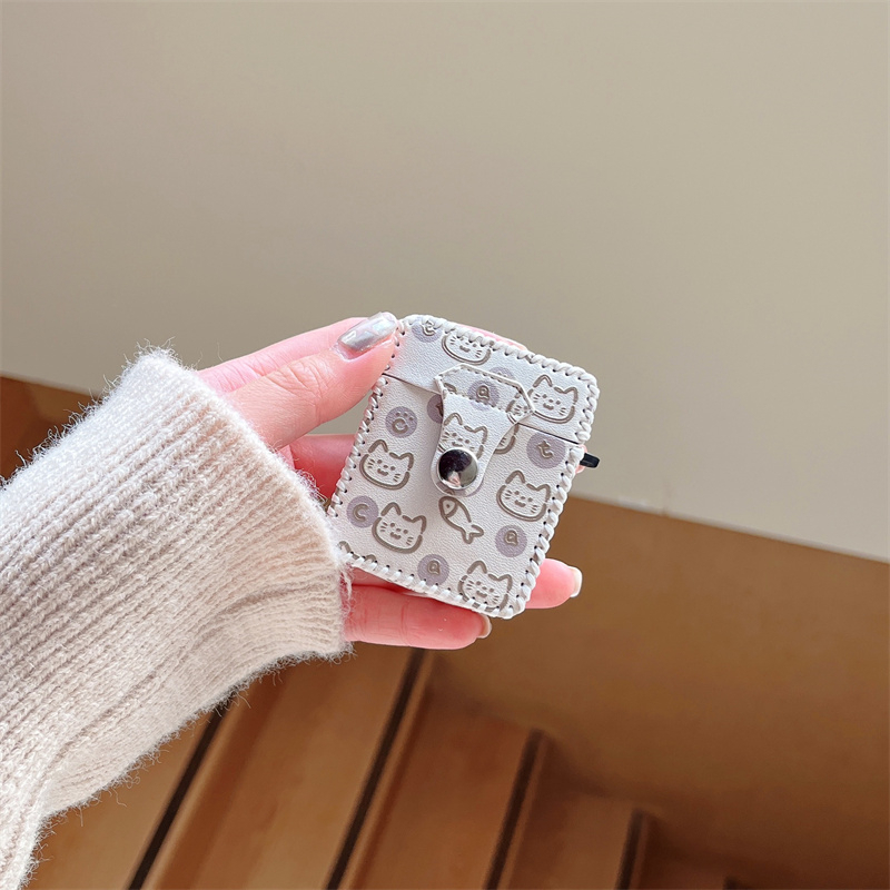 Vỏ Bảo Vệ Hộp Sạc Tai nghe không dây Airpods pro / 3 / 2 / 1 3 2 1 Pro2 Bằng Da Hình Mèo & Cá Hoạt Hình Dễ Thương