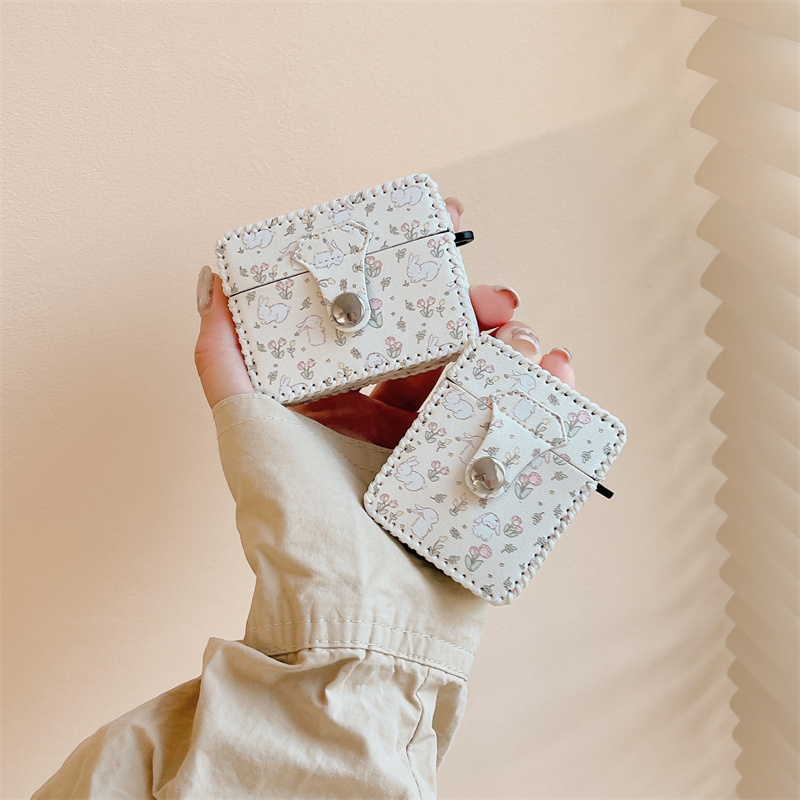 Vỏ Bảo Vệ Hộp Sạc Tai nghe không dây Airpods pro / 3 / 2 / 1 3 2 1 Pro2 Bằng Da Hình Thỏ Và Hoa Dễ Thương