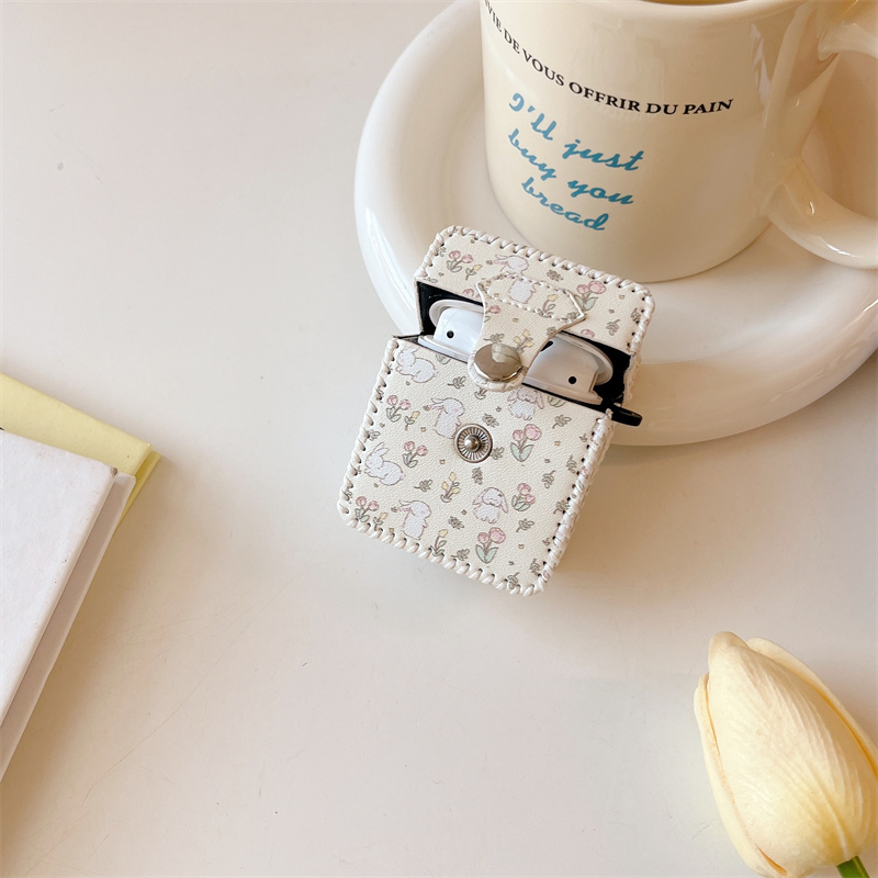 Vỏ Bảo Vệ Hộp Sạc Tai nghe không dây Airpods pro / 3 / 2 / 1 3 2 1 Pro2 Bằng Da Hình Thỏ Và Hoa Dễ Thương